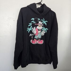 Disney x Neff Men's Large Black Hoodie Pink Blue Mickey Mouse Design Tropical